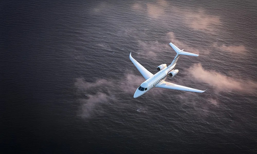 Private jet in flight seen from above