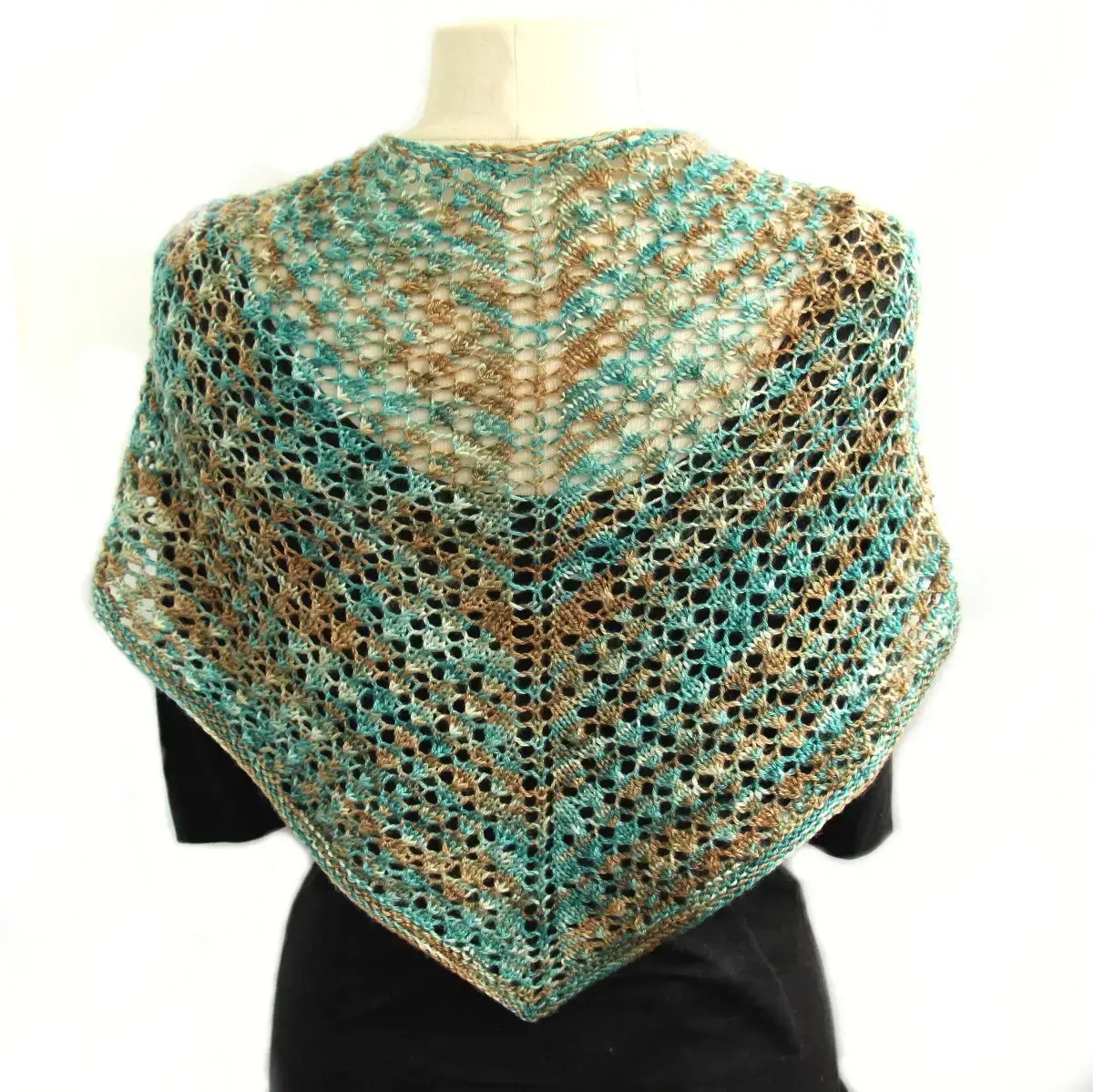 Lacy Heart Shawl knitted in Perran Yarns 4ply Bright yarn in shade Sandy Toes