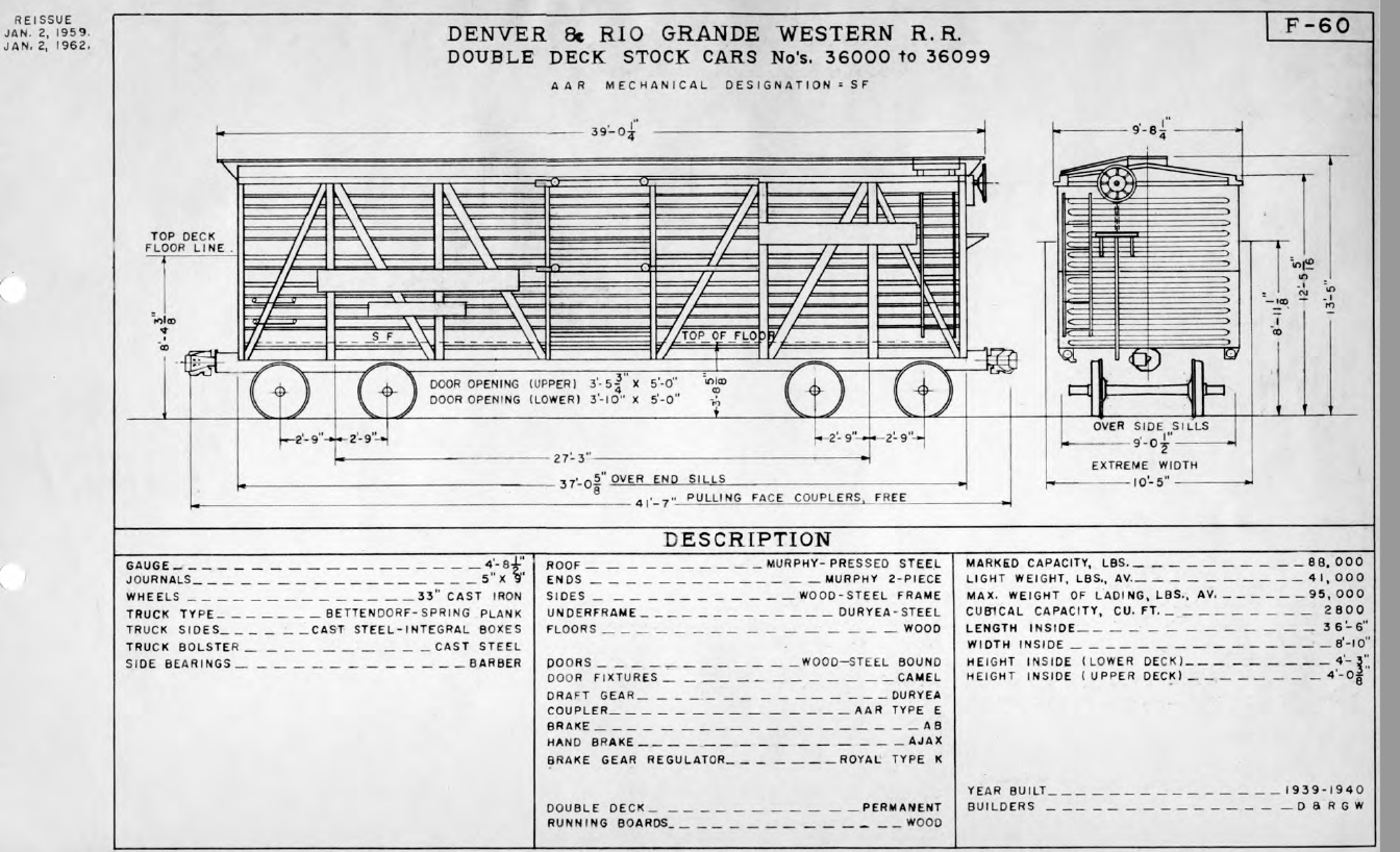 F-60 DOUBLE DECK STOCK CARS No's. 36000 to 36099