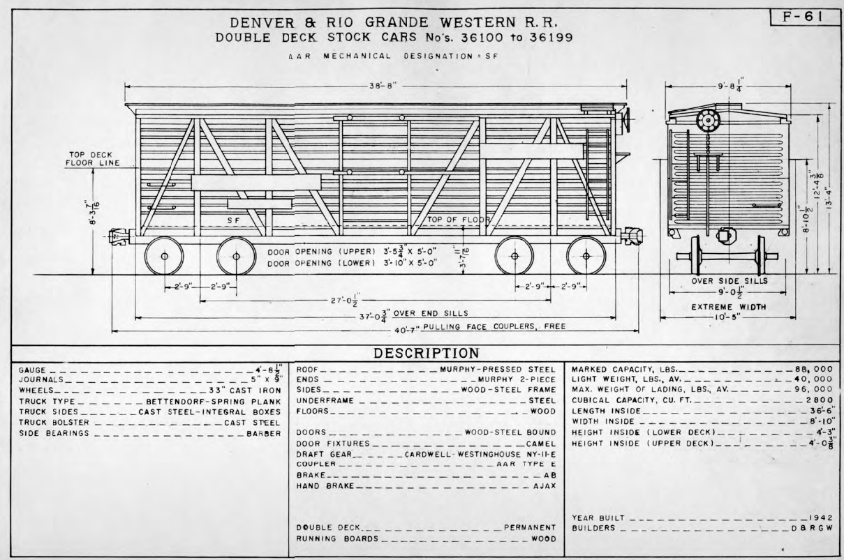 F-61 DOUBLE DECK STOCK CARS 36100 to 36199