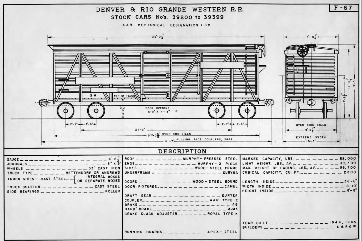 F-67 STOCK CARS Noa. 39200 to 39399