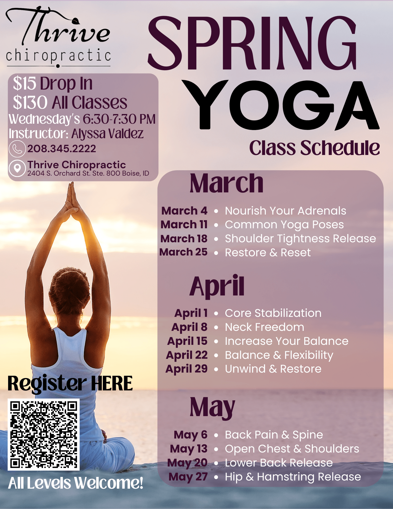 spring-2026-Yoga-class-schedule-at-Thrive-Chiropractic-clinic-in-Boise-serving-all-levels-of-expertise-no-previous-yoga-experience-required