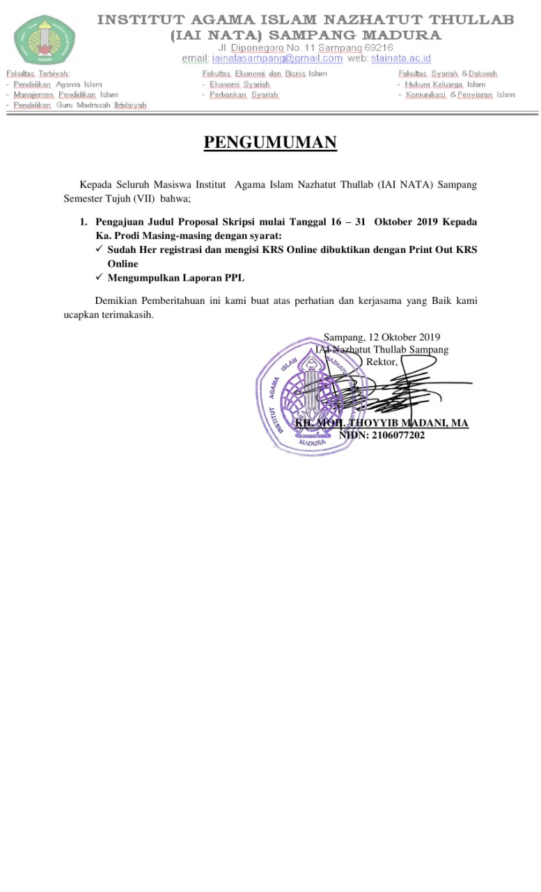 Sop pengajuan judul dan proposal penelitian (skripsi). Website Resmi Stainata Sampang Madura Pengumuman Pengumpulan Judul Proposal Skripsi