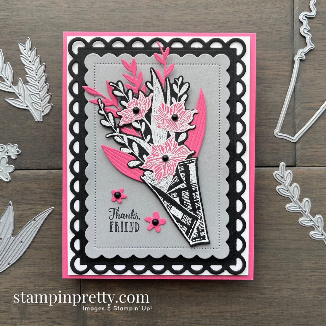 Create this card using the Wrapped Bouquet Bundle from Stampin' Up! Thanks, Friend Card created by Mary Fish, Stampin' Pretty
