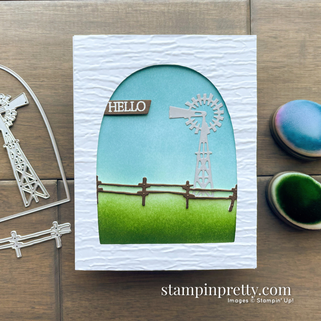 Create this Hello card using the Open Range Dies from Stampin' Up! Card by Mary Fish, Stampin' Pretty
