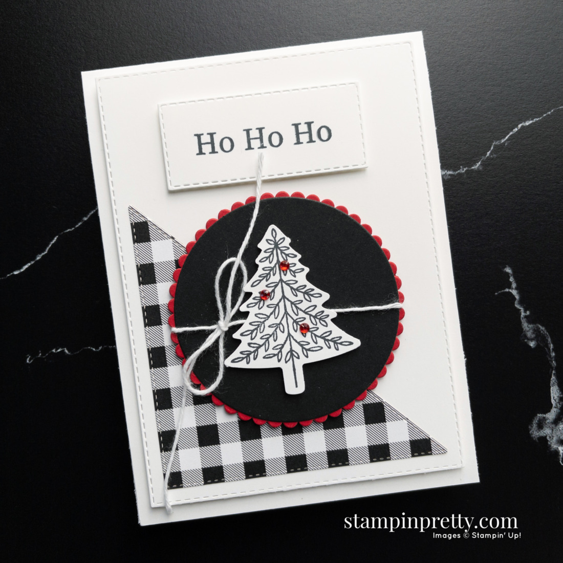 Create this card using the Pine Tree Punch and coordinating Perfectly Plaid Stamp Set from Stampin' Up! Card by Mary Fish, Stampin' Pretty