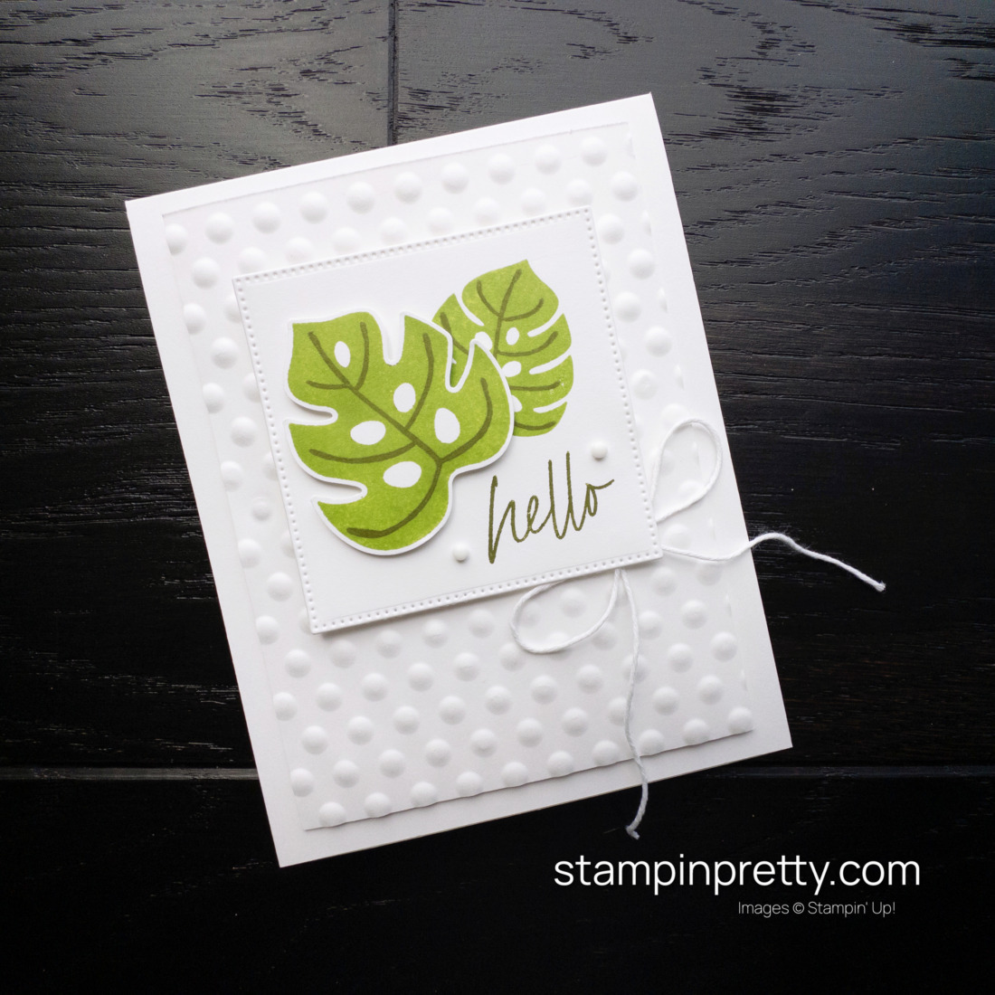 Create a Simple Hello Card using the Online Exclusive Tropical Leaf Bundle from Stampin&#039; Up! Card by Mary Fish, Stampin&#039; Pretty