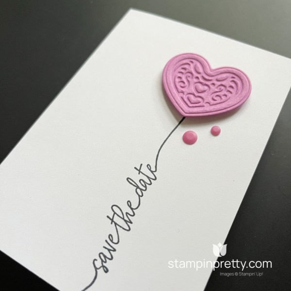Simple Save the Date card using the Adoring Hearts Hybrid Embossing Folder and the Sweetly Scripted Stamp Set by Stampin' Up! Mary Fish, Stampin' Pretty