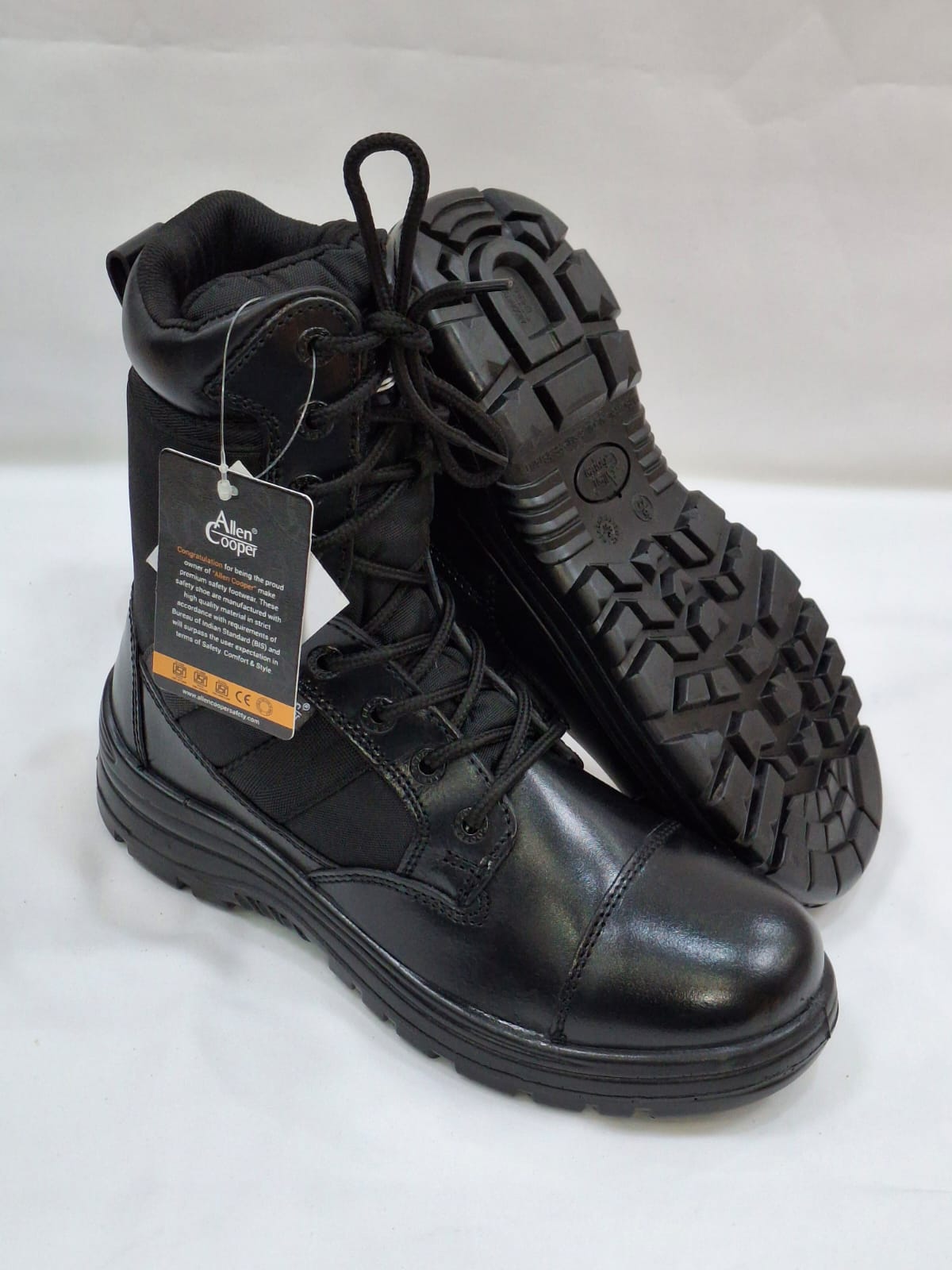 Allen Cooper 1098 Tactical Combat Boots with Side Zipper | Durable Leather, Anti-Skid Sole, Breathable Lining & Rugged Outdoor Design