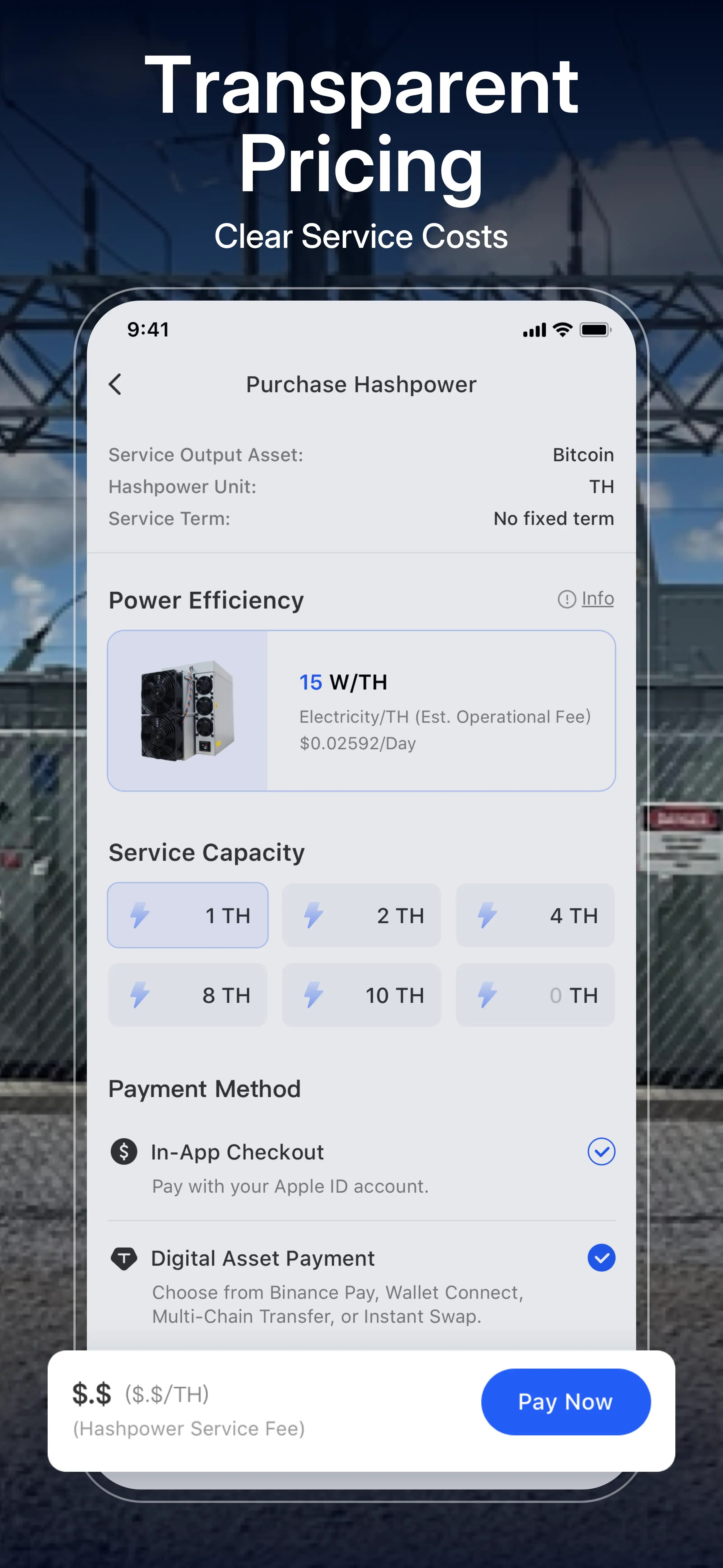 Transparent hashpower pricing