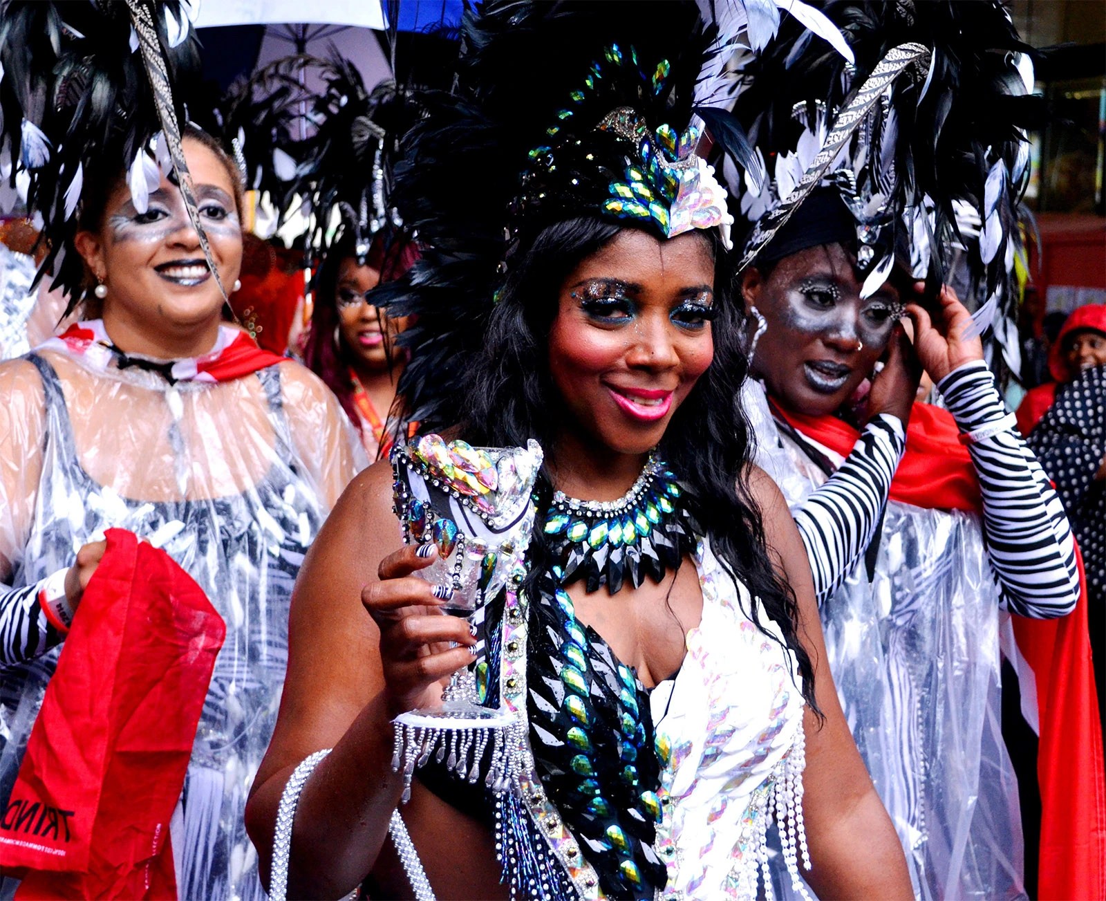 Notting Hill Carnival revellers in colourful costumes during the annual London celebration.