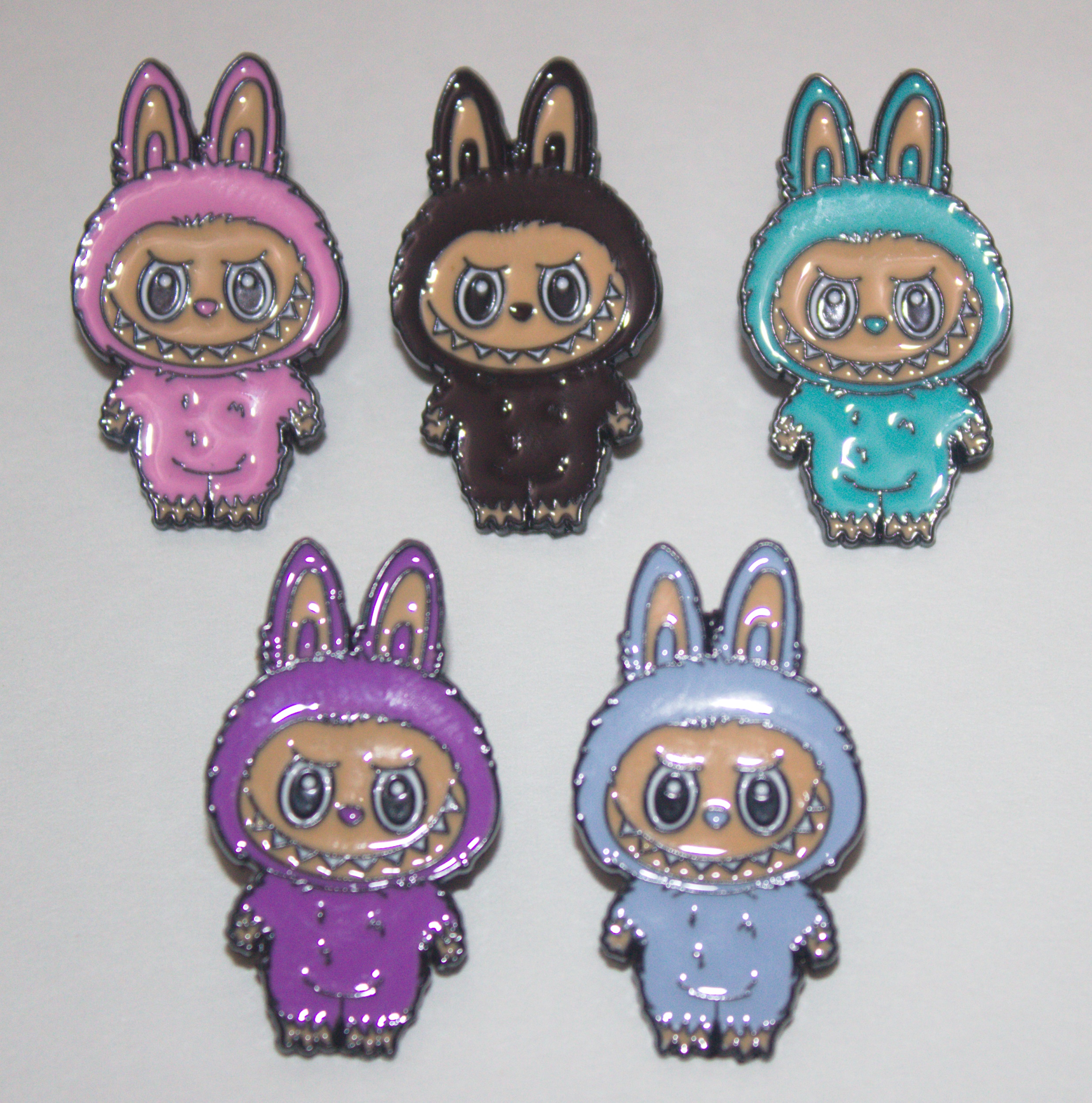 Labubu Style Characters Metal Enamel Die-Cut Lapel Pin Set of 5