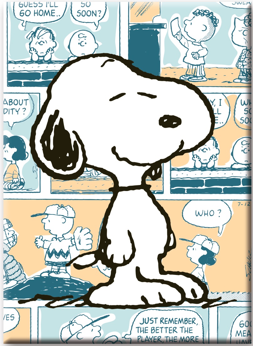 Peanuts Snoopy Standing In Front of Comic Strips Refrigerator