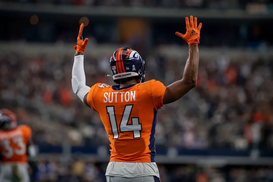 Courtland Sutton celebrates a touchdown. Jerome Miron-USA TODAY Sports