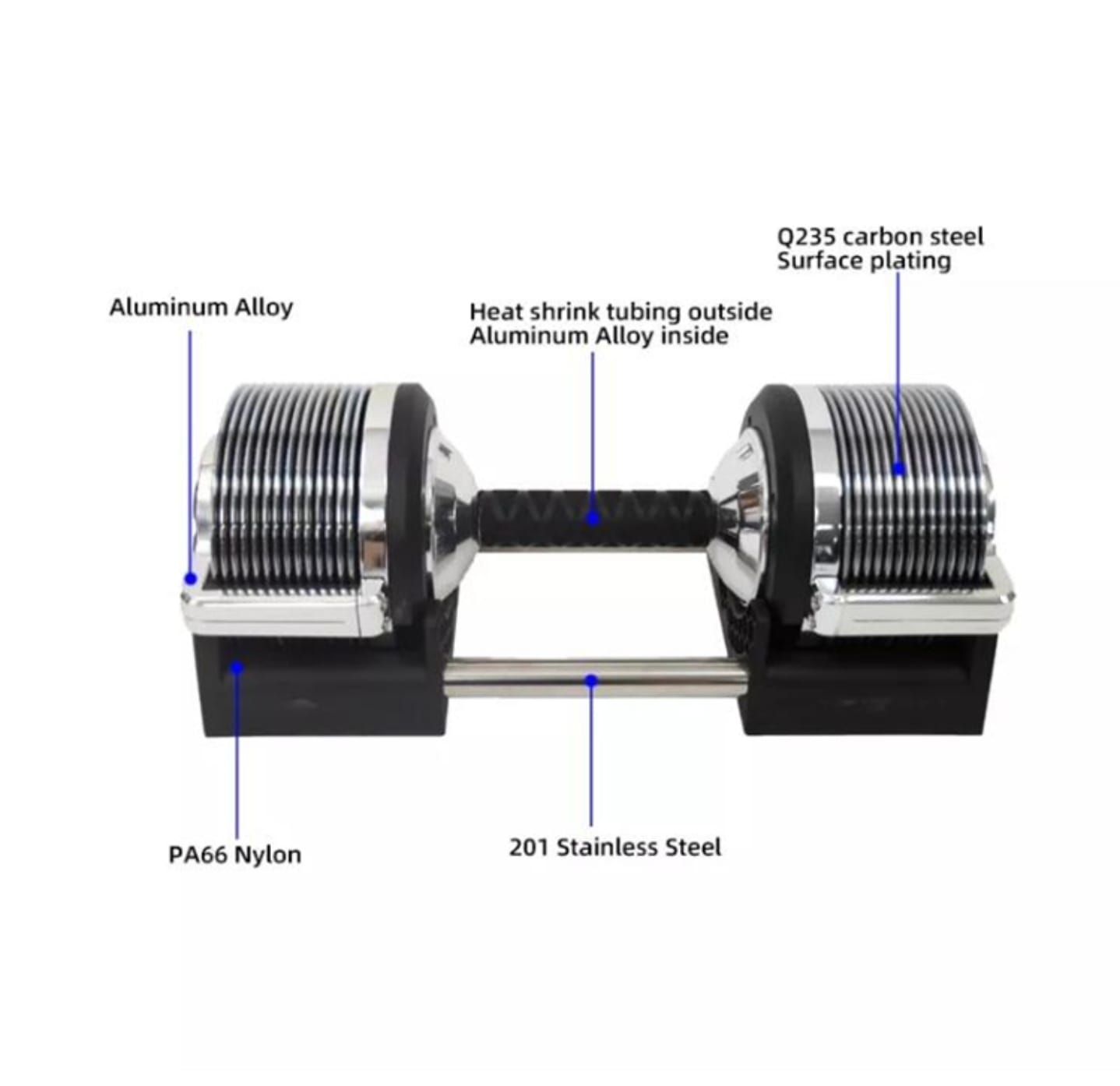 Set Mancuernas Ajustables 32kg (Incrementos de 2kg) + Rack