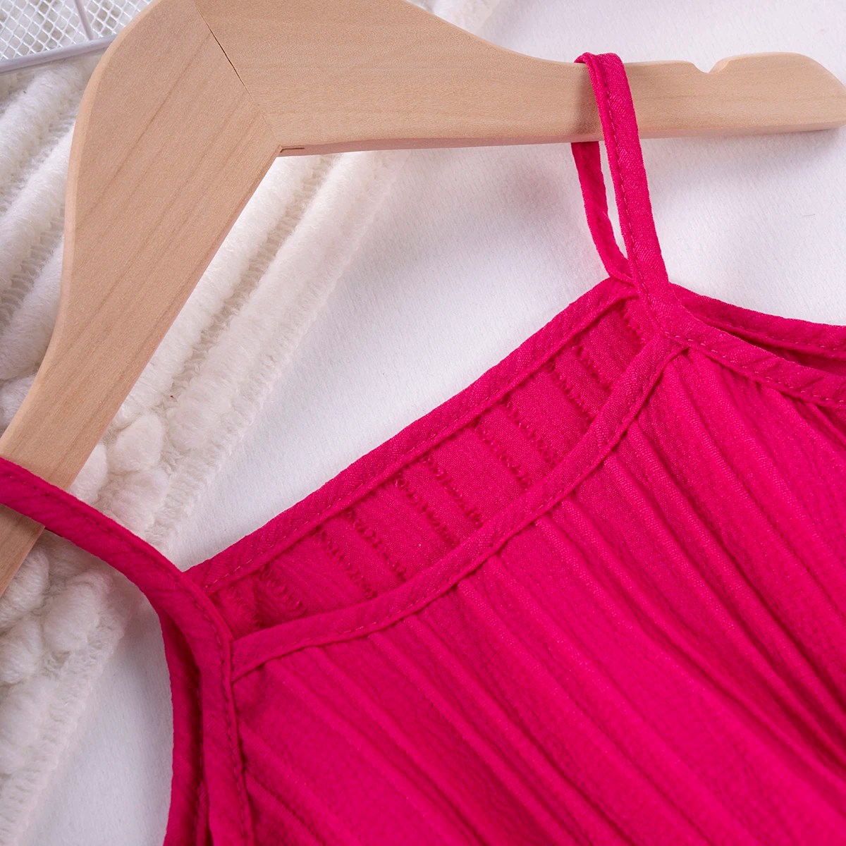 Summer Hot Selling Casual Fashion Set for Girls Solid Color Strap Pants Wave Stripe Fashion Style for Daily Wear - Image 3