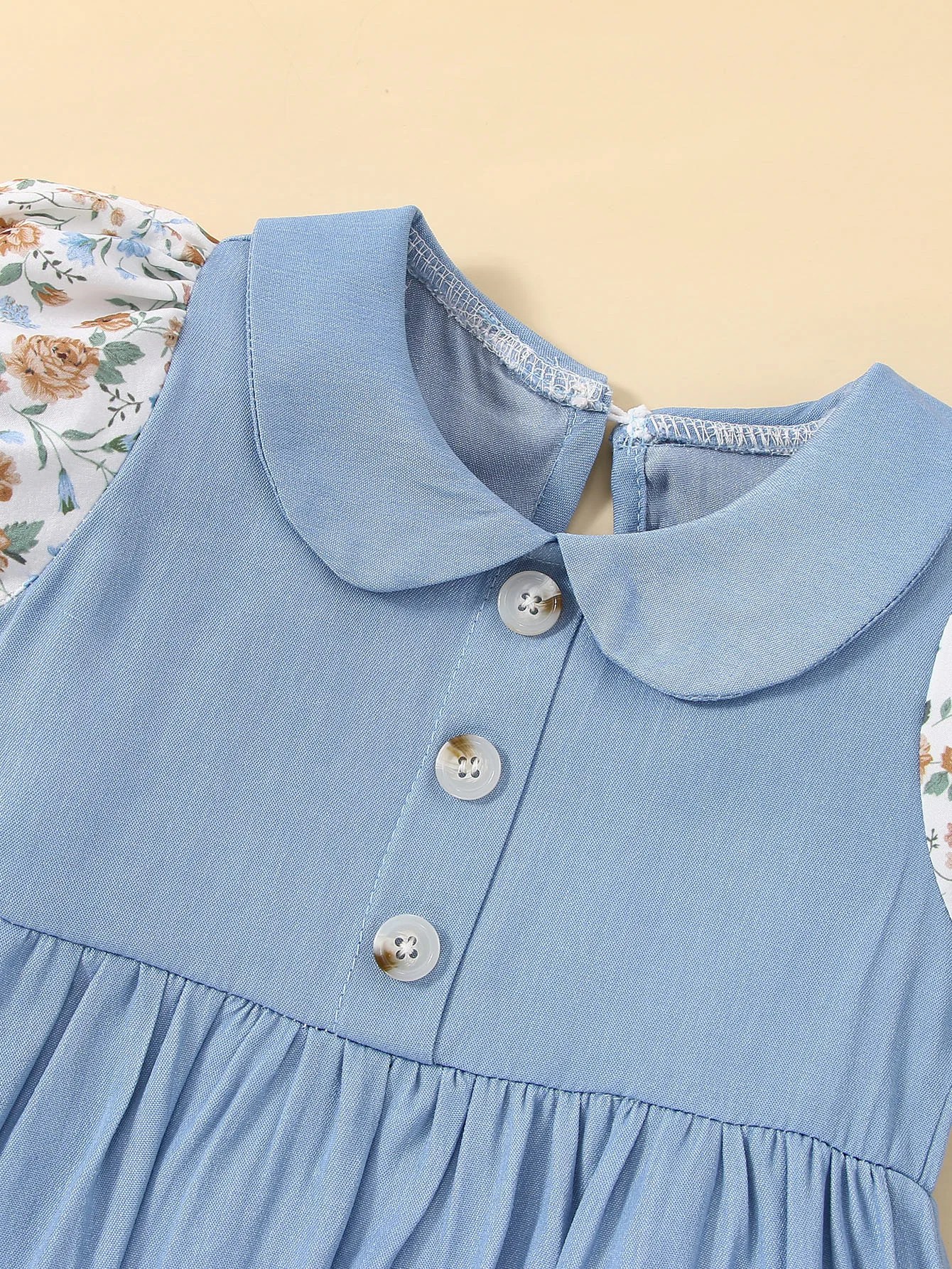 Single piece baby girl baby fashionable sweet casual short sleeved floral patchwork lapel dress for summer - Image 3