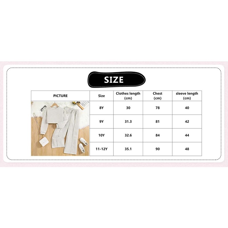 2PCS Spring and Autumn Girls Children's Simple Solid Color Polyester Hoodless Sweatshirt + Casual Loose Straight Leg Pants 8-12Y - Image 6