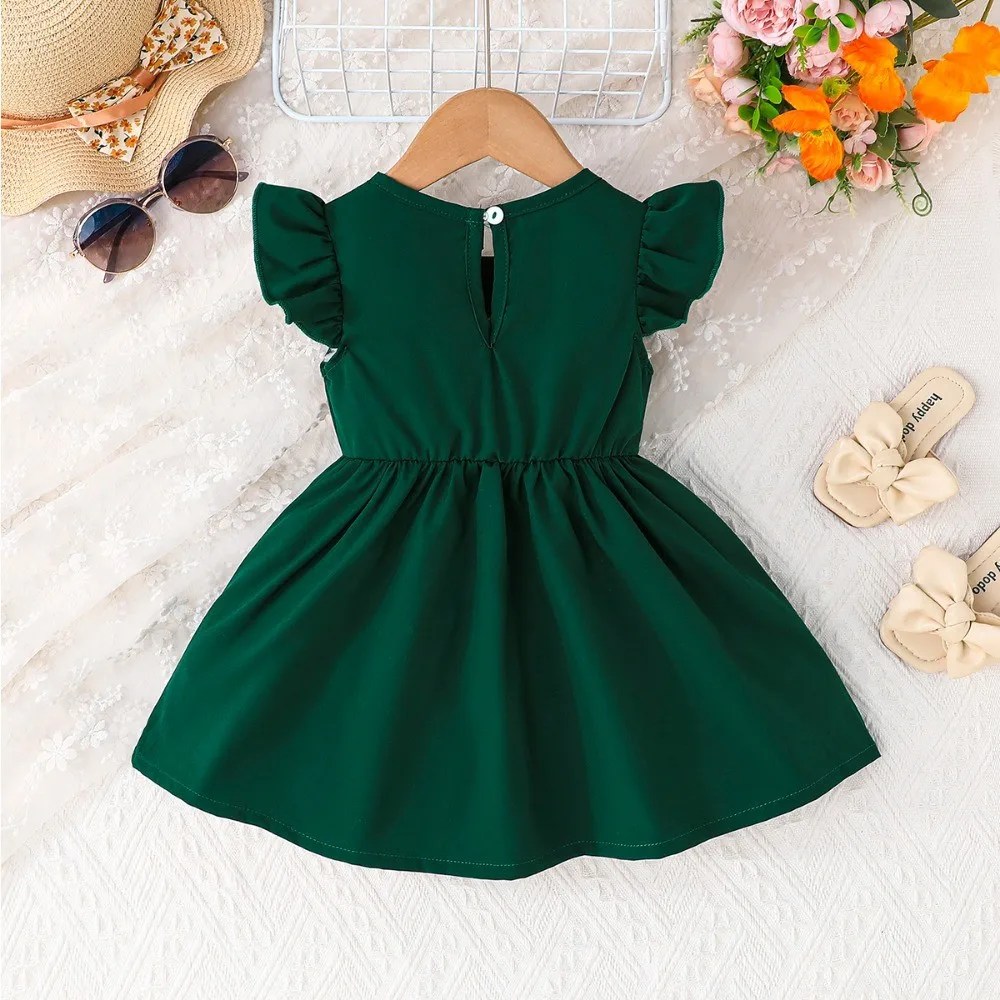 Dress For Kids Newborn 6Months -3Years old Cute Floral Back Button Emerald Green Sleeveless Princess Formal DressesFor Baby Girl - Image 2