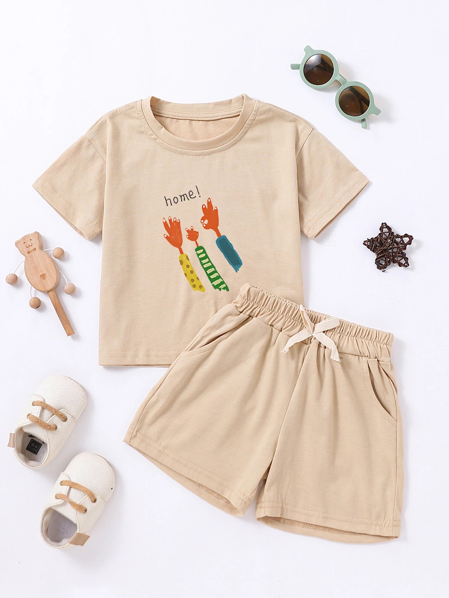 Children 0-6Y Summer Brand Printed Shorts Set Solid Color T-shirt + Shorts 2pcs Simple Fashion Daily Casual Hot Sale