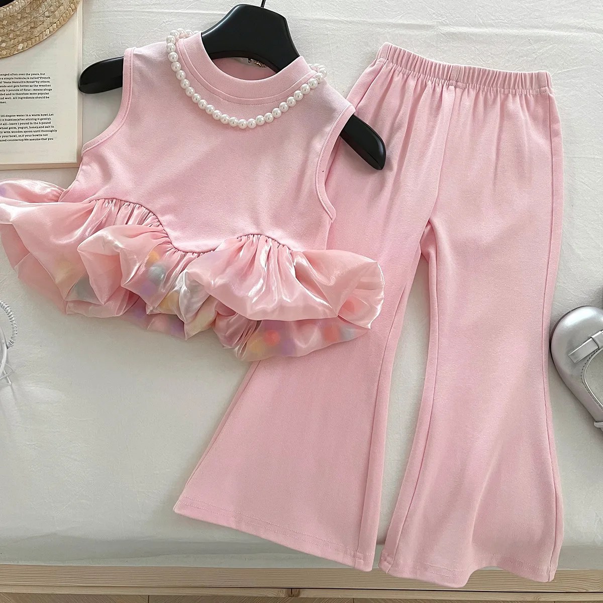 New Summer Girls' Clothing Set Lace Sleeveless Flower T-shirt +Bottom Pants Thin Elegant Temperament Girls Princess Set - Image 6