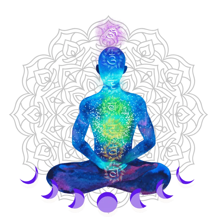 Chakar person with mandala behind them