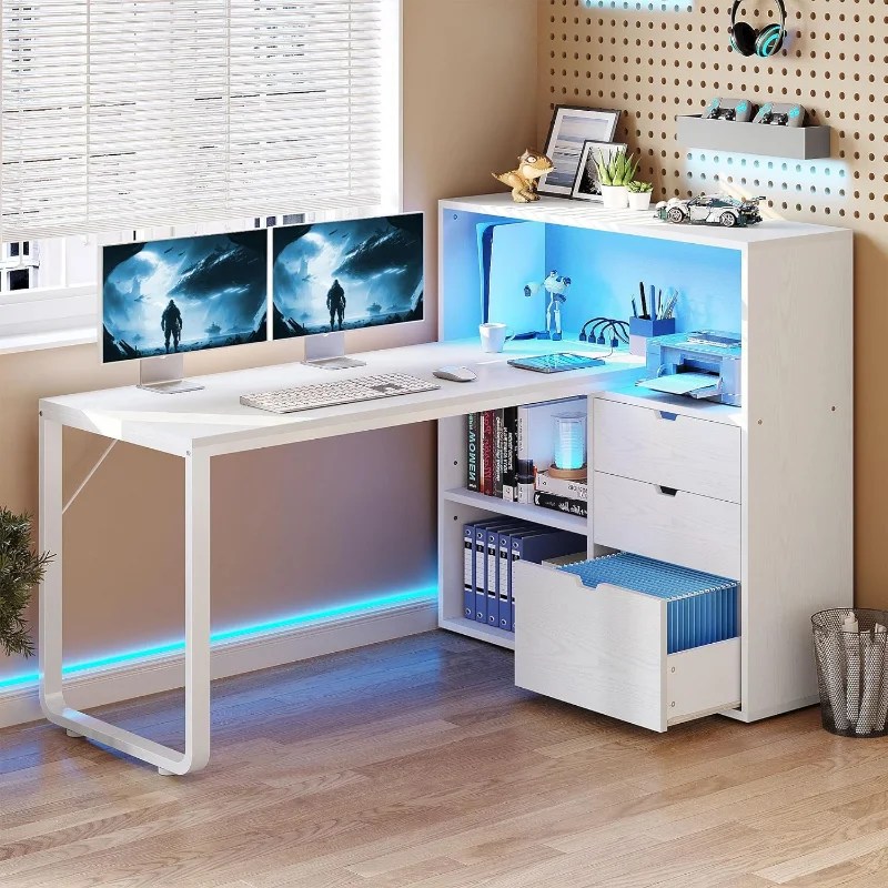 L-Shaped-Desk-with-Drawers-55-Inch-Large-Computer-Desk-Corner-Desk-with-Power-Outlets-LED-3