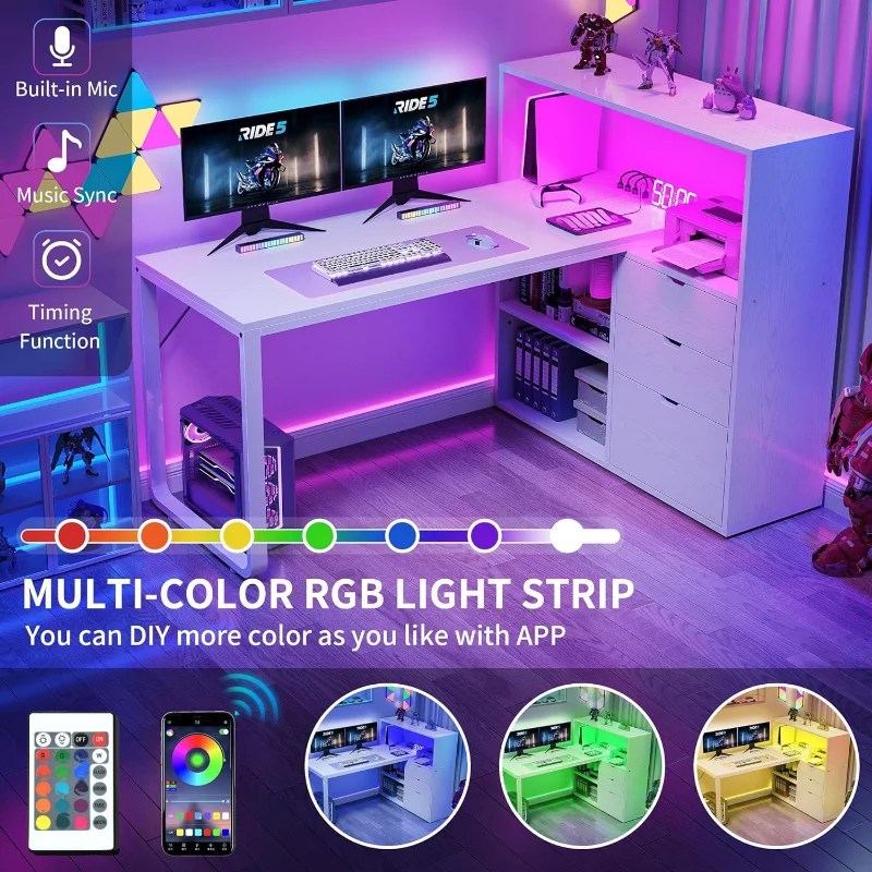 L-Shaped-Desk-with-Drawers-55-Inch-Large-Computer-Desk-Corner-Desk-with-Power-Outlets-LED-4