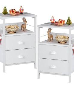 Nightstands Set 2, Bedside Table with 2 Fabric Drawers, End Table with Hooks and Shelf, Side Table