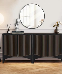 Fluted Buffet Cabinet with Storage, Sideboard Buffet Cabinet with Curved Door, 4 Doors Storage Cabinet with Adjustable Shelves