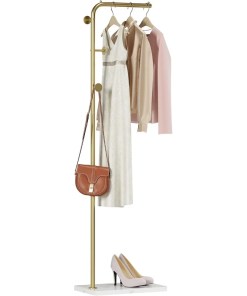 Modern Coat Tree with 3 Hooks, L Shaped Coat Hanger Stand, Freestanding Coat Rack for Entryway and Corner, Gold