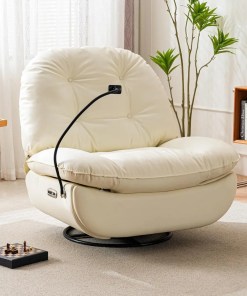 Power Recliner Chair,Swing Recliner, Rocker with Cell Phone Holder,Voice Control,USB,270° Swivel Lazy Recliner Single Seat,White