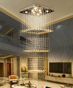 Duplex Living Room Large Chandelier Square Staircase Light Hotel Villa Living Room Light Postmodern Crystal Chandelier