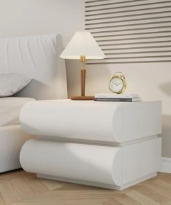 Nightstand, Modern Night Stand with 2 Storage Drawers, Solid Wood Bedside Table, Leather Side Tables, Small End Tables for Bedr