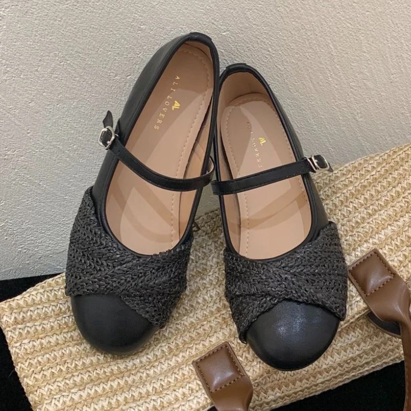 Elegant Woven Flat Mary Jane Shoes Women Retro Brown Cross Tied Buckle Designer Shoes Comfort Shallow Casual Shoes Zapatos Mujer - Image 6