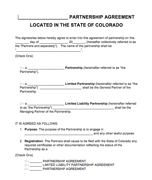 Free Colorado Partnership Agreement Template Pdf Word Start Your Small Business Today