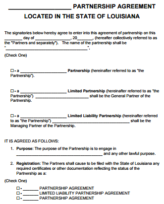 Free Louisiana Partnership Agreement Template Pdf Word Start Your Small Business Today
