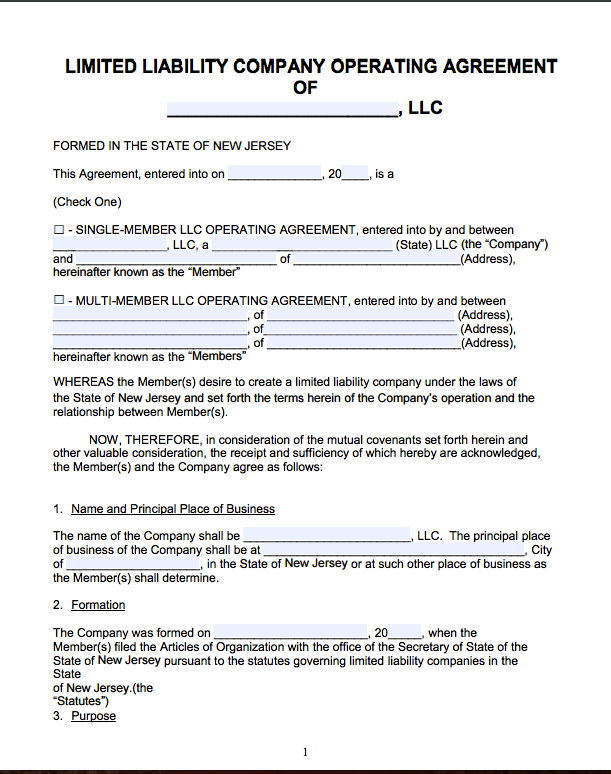 Free New Jersey Llc Operating Agreement Template Pdf Word Start Your Small Business Today