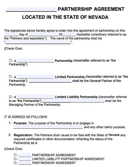 Free Nevada Partnership Agreement Template Pdf Word Start Your Small Business Today