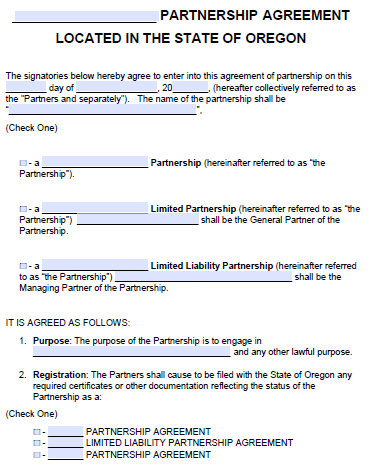 Free Oregon Partnership Agreement Template Pdf Word Start Your Small Business Today