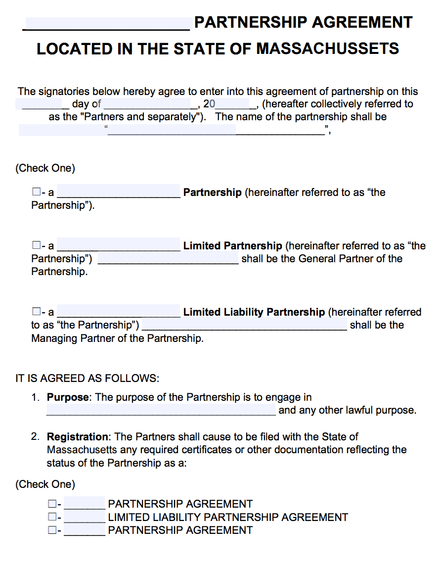 Free Massachusetts Partnership Agreement Template Pdf Word Start Your Small Business Today
