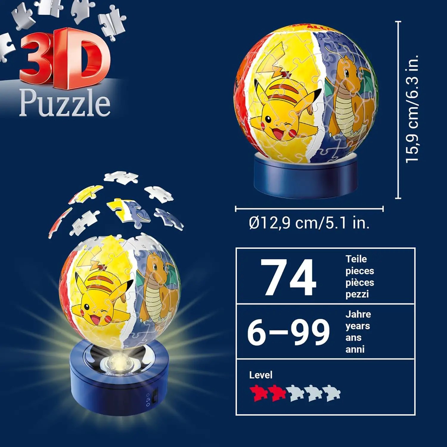 Ravensburger puzzle ball 3d nightlight pokemon 72 pz