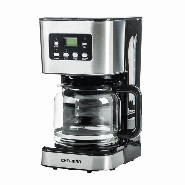CAFETERA CHEFMAN 12 TAZAS PROGRAMABLE DIGITAL CON JARRA DE VIDRIO ACERO INOX.