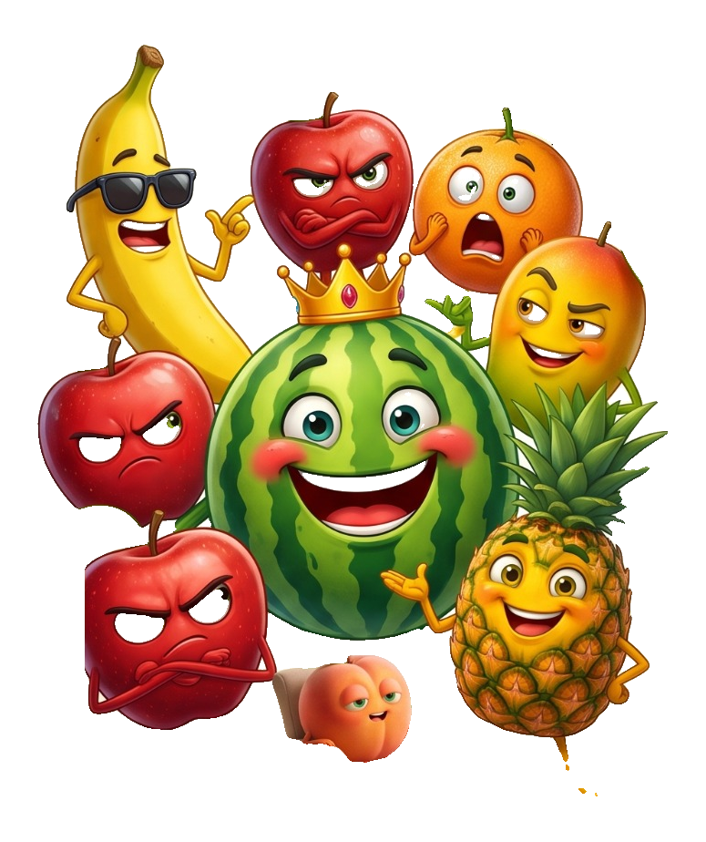 Cartoon talking fruit characters from the Talking Fruit Drama Story Bundle