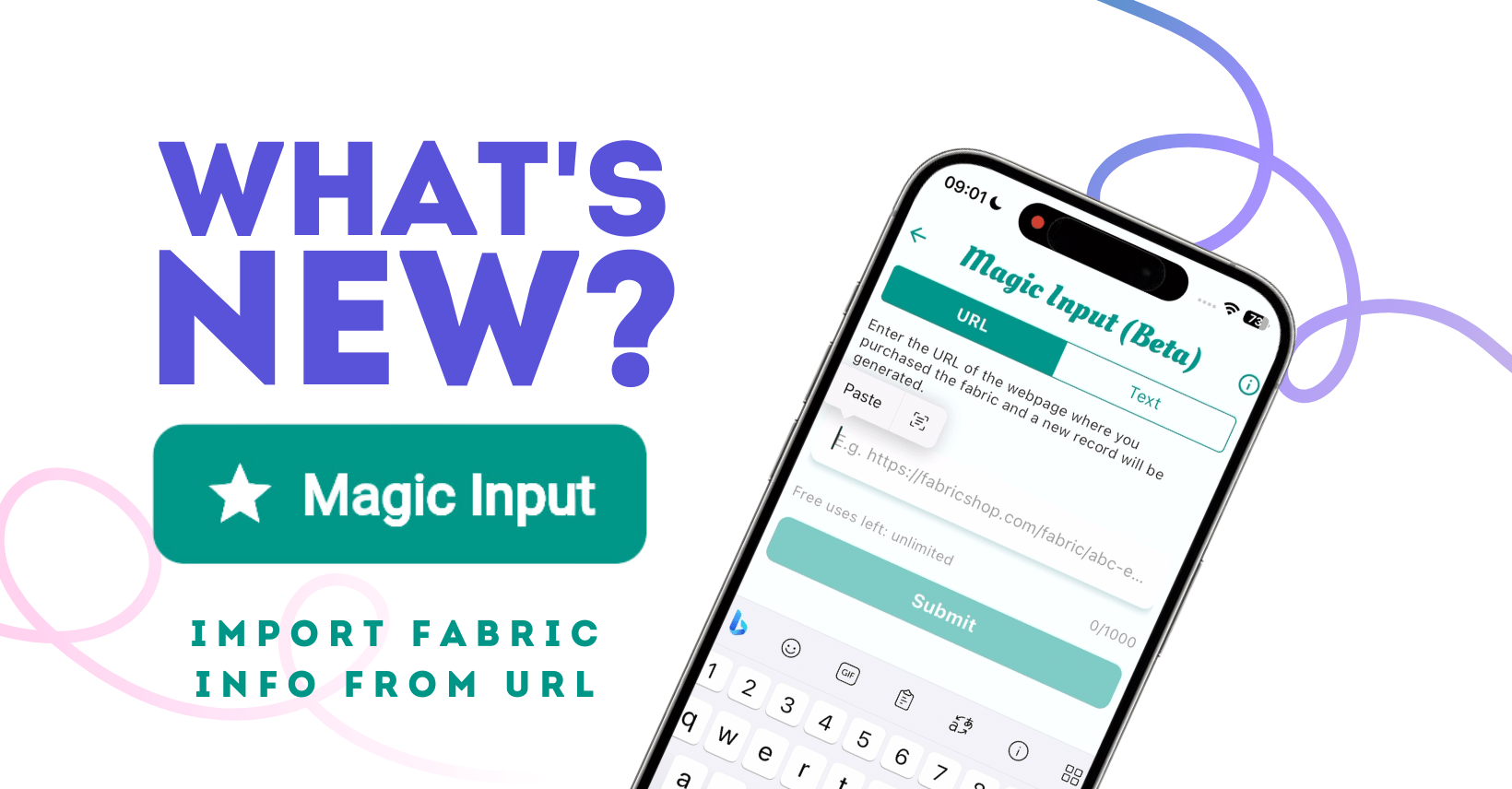 What's new? Magic Input, Import fabric info from a url. Stash Hub Sewing organiser app.
