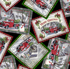 QT Fabrics Red Truck Christmas Postcards Cotton Fabric from The Winter Greetings Collection