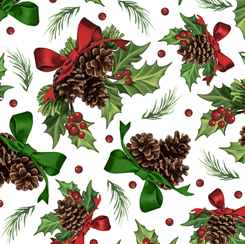 QT Fabrics White Holly and Pine Cotton Fabric from The Winter Greetings Collection