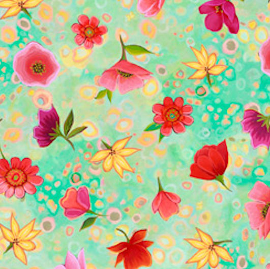 QT Fabrics Spaced Floral in Green Cotton Fabric from the Wild Beauty Collection
