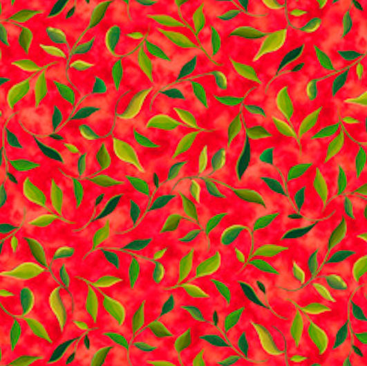 QT Fabrics Leaf Sprigs in Red Cotton Fabric from the Wild Beauty Collection