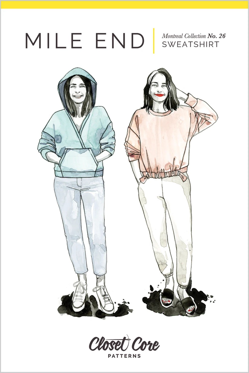Mile End Women's Sewing Pattern|Sweatshirt in two styles Paper Pattern|With Hood or Crew Neck Sizes 0-20 Printed Pattern by Closet Core